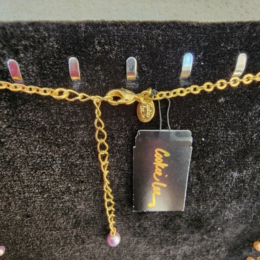 Cookie Lee Gold Necklace With Pink And Green Beads #82285 NWT